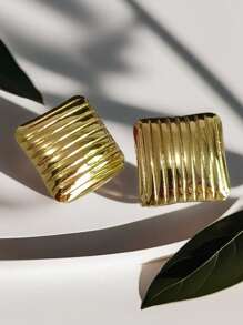 1 par / 5 pares Pendientes de acero de titanio chapados en oro de 18 quilates con textura geométrica de ola, pendientes minimalistas y exagerados de estilo europeo y americano