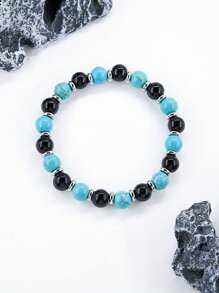Men's Strength Bracelet-8mm Blue Turquoise & Black Tourmaline Beads Bracelet,Protection Willpower, Self-Confidence, Courage, Meditation Jewelry For Women Men