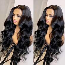 34 英寸波浪混合真人发 13x4 13x6 蕾丝前假发透明蕾丝 180% 密度纤维混合真人发预拔婴儿发自然黑色假发适合女性日常佩戴（鲍勃假发 8 英寸）