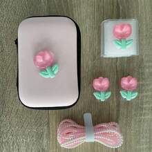 6 piezas Funda protectora para cargador de teléfono con patrón de tulipanes rosa/lila claro, bolsa organizadora de cable de datos - tulipán - Ver 8