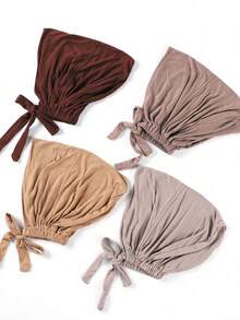 4件套纯色弹力系带可调节莫代尔头巾底帽套装 - 彩色 - 查看 3