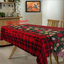 1 Stück Polyester-Tischdecke, Weihnachtsthema Tischdecke mit rotem Karomuster, dekoriert mit Tannenzweigen, goldenen Kugeln, Orangenscheiben und Lebkuchen, perfekt zum Dekorieren von Esstischen, um eine warme und festliche Atmosphäre für Familienfeiern und Feiertagsveranstaltungen zu schaffen. Geeignet für Gartenpartys, Picknicks, Abendessen, ideal für Heim- und Restaurantdekor.