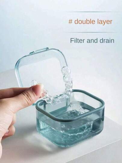 1/2 Pcs Invisible Aligner Storage Box, Plastic Denture Cleaning And Storage Box For Retainers, Portable Holder For Invisalign Clear Aligners, Denture Storage Box, Portable Denture Bath Container, Double Layer Orthodontic Retainer Storage Box, Invisible Bracket Box, Travel-Friendly Cleaning Box With Drainage Design, Suitable For Home, Outdoor And Travel