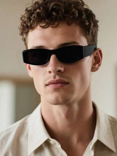 1 Pair Unisex Rectangular Black Simple Fashion Sunglasses, Suitable For Outgoing Outfits, Travel, Summer Accessories, Sports Style, Driving, Holiday Outfits, Beach, Music Festivals, Vacations, Elegant Attire, Street Style Accessories, Vacation Atmosphere, Sports, Parties, Outdoor Activities, Street Style, Fishing, Holidays, Vacations