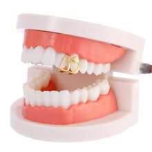 Hollow Golden Side Tooth Decor Niche Design Double Hollow Heart Shaped Teeth Decor Hip Hop Punk Style For Women, Music Festival, Party, Holiday, Couples Gift