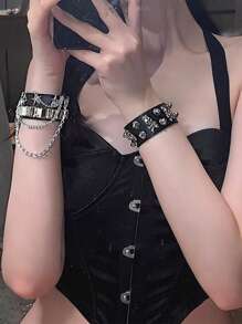 2 buc punk nită stele PU piele brățară pentru femei bărbați hip hop gotic întuneric fată rock bijuterii brățară brățară dragoste lanț hip hop accesorii
