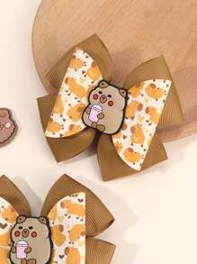 2 pièces Barrettes à cheveux avec nœud imprimé Capybara pour femmes et filles, pinces à cheveux en forme d'alligator à imprimé animal de dessin animé, barrettes adorables Capybara, accessoires de cheveux mignons et doux pour filles et femmes, pince à plat, épingle à cheveux, pinces à cheveux