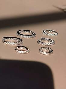 Conjunto de 6 brincos de argola pequenos de cristal para mulheres, cobre, zircônia levemente incrustada, cor ouro branco, novo ano 2000, joias legais para uso diário, presente para meninas