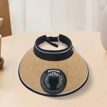 Women's Sun Hat With Built-In Fan Wide Brim Visor Cap For Outdoor Camping Rechargeable Cooling Fan Included