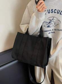 时尚托特单肩包，轻便帆布手提包，可调节肩带，学生适用简约挎包