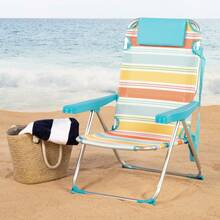 Aktive Sedia da spiaggia pieghevole, 48x60x90 cm, in alluminio e tessuto a righe multicolor, cuscino, schienale reclinabile in 5 posizioni, tasca posteriore, tracolla, design antiribaltamento, modello Santorini ✅ Consegna in 24/48 ore in Spagna (penisola) - nero - Visualizzare 2