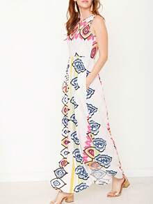 Boho Retro Polka Dot Rayon Mix Casual  Maxi Dress With Folded Cap Sleeve Side Pockets Versatile Summer Dress For Women - 玫紅色 - 查看 2