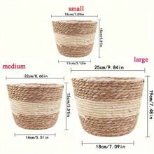 1 pieza/Set de 3 macetas de flor tejidas a mano de paja, estilo pastoral japonés redondo con forro de plástico, maceta, decoración de cazuela rural, adecuada para decoración de habitación, varias fiestas festivas