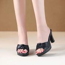 Las sandalias de tacón alto para mujer son zapatillas de tacón alto con punta abierta con boca de pez de moda, casuales y versátiles para el verano - Negro - Ver 4