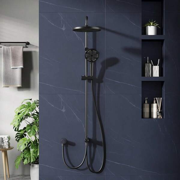 Regendusche ohne Armatur, Duschsystem mit Duschkopf Duschgarnitur Edelstahl Duschsäule Überkopfbrause set Kopfbrause Rund 25cm Schwarz