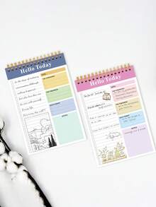 7件（A5记事本+钥匙形笔）极具吸引力的A5线圈每日计划笔记本便携式学习计划记事本，创意文具钥匙形中性笔，可爱卡通，学习办公，复古水性签名笔，适合儿童和学生，大学生返校必备文具。