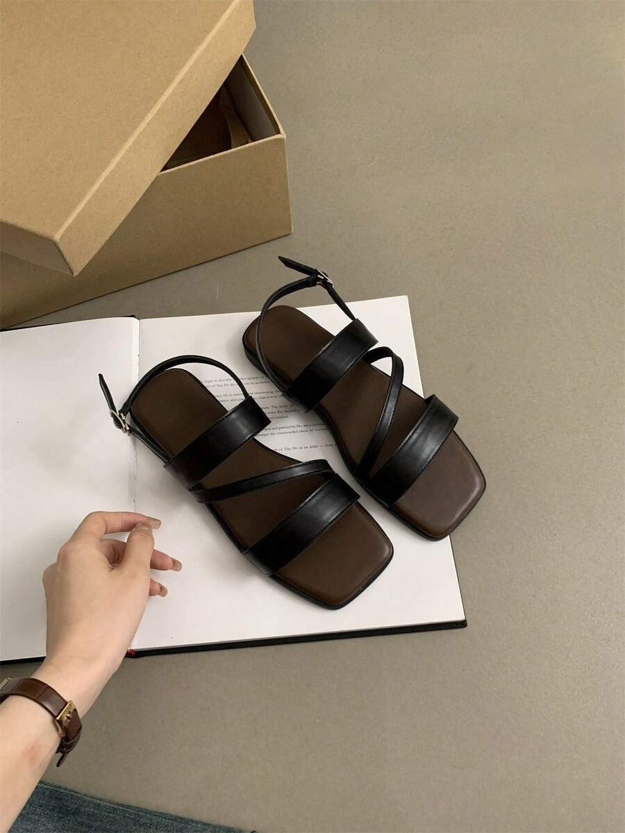 Korean Retro Fairy Style Open Sandals, Soft Flat Shoes