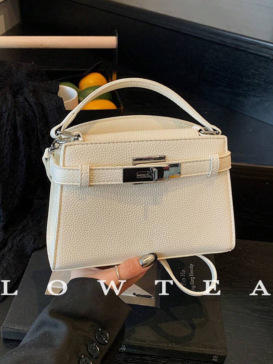 low tea 新款夏季荔枝纹女士手提包，时尚可调节肩带斜挎包，简约纯色高端金属装饰单肩通勤包