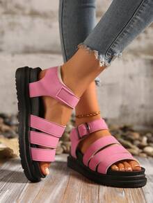 女士凉鞋，时尚舒适，适合夏季外出和休闲活动，轻巧设计，可调节绑带，可定制尺寸 - 粉色 - 查看 4