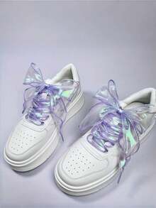 1 Pair 4cm Wide Iridescent Tulle Silk Shoelaces, Wavy Lace Ribbon Mermaid Tail Shoelaces - Multicolor - View 4