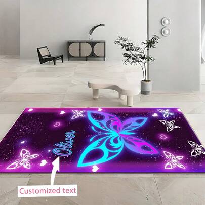 1pc Personalized Butterfly Pattern & Name Customized High Definition Digital Print Carpet, Suitable For Living Room, Bedroom, Outdoor