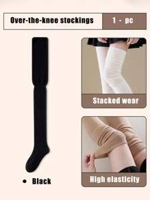 1 Pair White Over-The-Knee Socks For Women, Solid Color Thigh High Stockings, Versatile, Long Tube Socks To Pair With Boots, Spring & Autumn