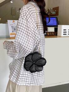 奢华闪亮 ABS 材质花形迷你手拿包手提包扣金属珠链单肩包女士派对迷人礼物，适合约会、购物、外出、通勤、日常搭配、时尚小众设计、女包、情人节礼物 - 黑色 - 查看 6