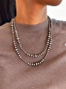 Juego de 4 collares occidentales de mujer con perlas falsas, collares largos artesanales tipo boho con perlas y turquesa para vaqueras
