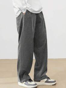1pc Teens/Boys' Loose Casual Sports Solid Color Versatile Corduroy Straight Pants