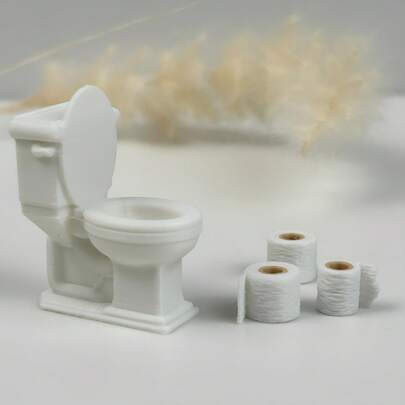 4cm Doll House Toilet Decor, Plastic Miniature Realistic Toilet Model, WC Accessory, Toilet Training Demonstration Model, Micro Bathroom Decor, Mini Toilet Paper Roll Model