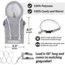 Gray Ferret Sweater, Harness And Leash Set - Small Pet Clothing - Ferret Supplies And Accessories - Ferret Hoodie - Small Pet Accessories - 1 - 查看 2