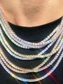 1pc Fashionable Luxury Sparkling Rhinestone Tennis Necklace, Unisex, Christmas & New Year Gift