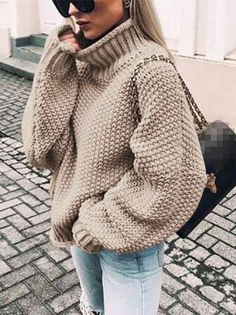 新款高领女式毛衣，休闲套头针织上衣，秋冬