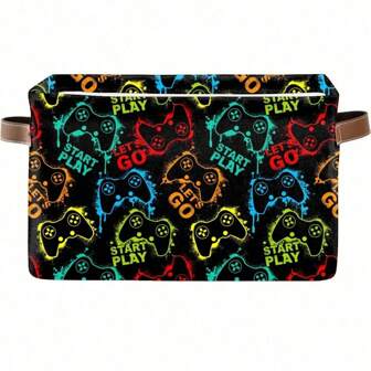 Gamer Storage Basket, Colorful Gamepad Collapsible Storage Bins Cubes Box Large Collapsible Toys Clothes Organizer With Handle For Shelves Closet Laundry Home Office Gaming Room Decor