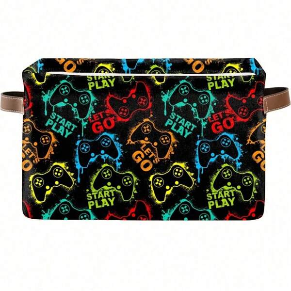 Cesta de almacenamiento para gamers, cubos de almacenamiento plegables con diseño de mando de videojuegos de colores, caja organizadora plegable grande para juguetes, ropa, estanterías, armarios, lavandería, oficina en casa y decoración de sala de juegos