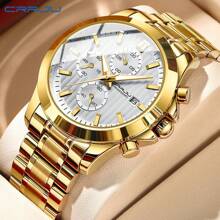 CRRJU CRRJU Men Watch Luxury Sports Quartz Chronograph Waterproof Wristwatch With Stainless Steel Luminous Auto Date