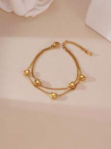 MESTILO 1 pieza Brazalete minimalista de acero inoxidable 18K con doble capa en forma de corazón, adecuado para el uso diario de las mujeres