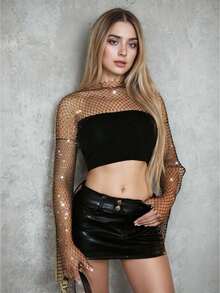 水钻装饰插肩袖保暖袖套 度假、夜间外出、派对装 - 彩色 - 查看 2