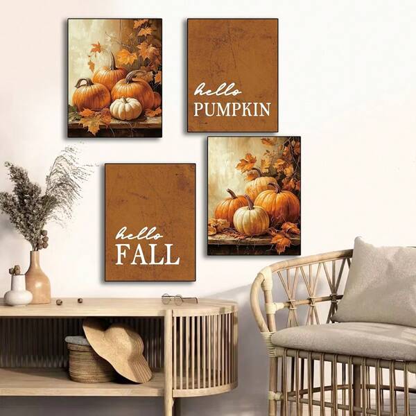 1 pieza /Set de 3 piezas Opciones de pósteres/Arte de pared enmarcado: Otoño KSDUT Otoño Arte de pared Decoración Juego de 4 piezas - Póster de arte vintage de calabaza, arce, calabaza rústica vintage, pájaro, libro, decoración de pared para el hogar, cocina, dormitorio, granja