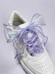1 Pair 4cm Wide Iridescent Tulle Silk Shoelaces, Wavy Lace Ribbon Mermaid Tail Shoelaces - Multicolor - View 7
