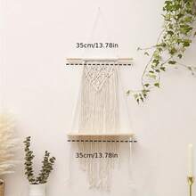 1 件 Macrame 悬挂式搁板，木制浮动搁板，波西米亚风格壁挂式储物架，带流苏，用于植物、书籍、装饰展示，客厅、卧室家居收纳，波西米亚风格装饰