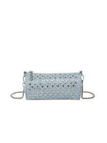 Women's Denim Studded Star Chain Bucket Bag, Elegant Lady Style Crossbody Bag For Party, Casual, Sweet Girl