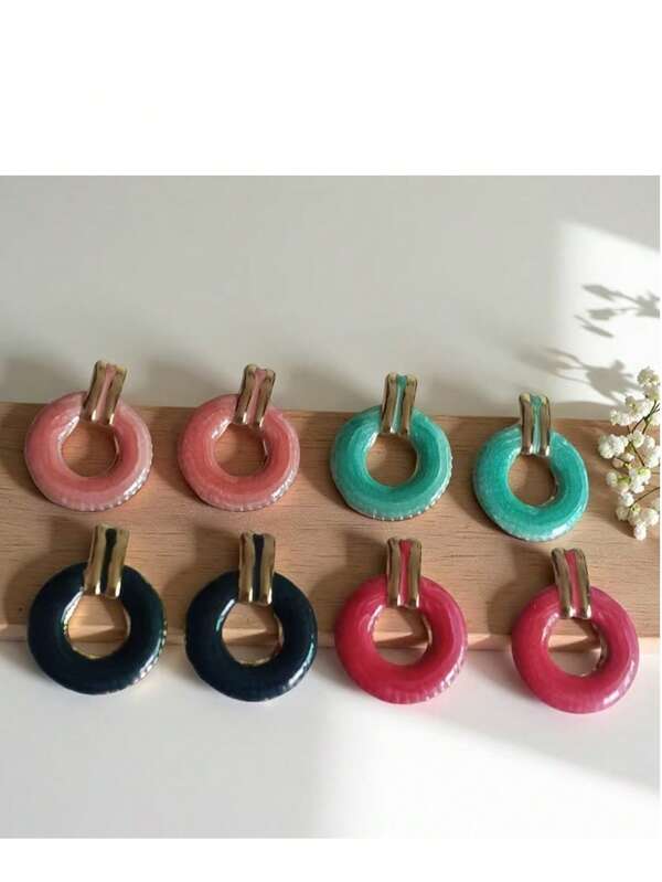 1 par de aretes circulares extra grandes, diseño exagerado europeo y americano, aretes elegantes minimalistas de aro de esmalte de alta calidad para mujeres