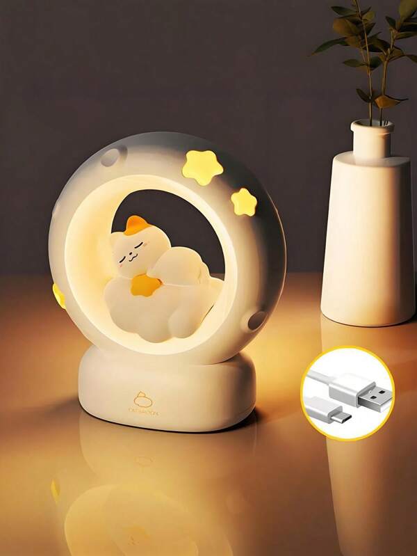 1 Peça Luz Noturna de Estrelas e Lua, Recarregável por USB Tipo-C com 3 Níveis de Ajuste de Brilho, Luz Suave Decorativa Fofa de Cabeceira para Quarto, Sala de Estar, Presente de Feriado