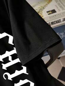 Manfinity LEGND Camiseta de manga corta de cuello redondo con estampado de letras casual para hombres, camisetas de verano casuales vintage para hombres