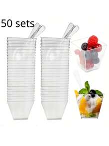 100/50/25/5 Pcs 2oz 60ml Transparent/Gold Powder Dessert Cups (With Spoon), Mini Reusable Dessert Cups, Party Supplies, Mousse Cups, Pudding Cups, Outdoor Travel And Picnics