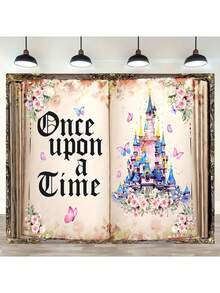 1pc Fairy Tale Book Photography Background Color Castle Storybook Background Princess Birthday Party Background Flowers Butterfly Wedding Decoration Background Studio Props - Multicolor - View 1