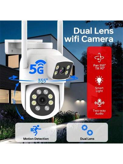 2.4G/5GHz Dual Lens Security Camera, 360° Rotating Tilting WiFi Surveillance Night Vision, Automatic Tracking, Two Way Audio, Outdoor Home Monitoring System, USB Power Supply, Motion Detection, Wireless, Security, Anti Social Attacks, Camera view 3