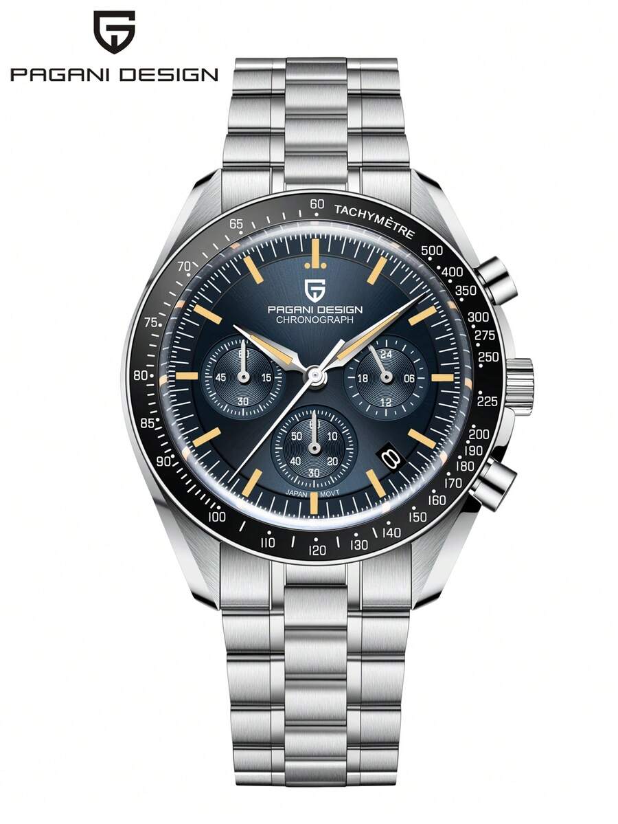 PAGANI DESIGN 1701 Moon Men's Chronograph Quartz Watches Japan VK63 Sapphire Glass Stianless Steel 100M Waterproof Men Watch PD-1701 - Mặt xanh với kim vàng - Xem 1
