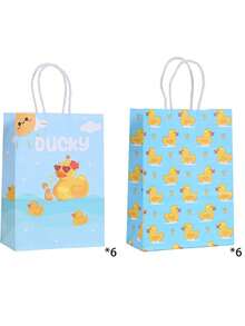 6/12 pièces Sacs en papier jaunes avec poignées, sacs cadeaux de canard en caoutchouc pour bonbons, fêtes, anniversaires. Fournitures de fête de canard bleu - Multicolore - View 19